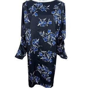 Alexia Admor Womens Black Blue Satin Long Sleeve Open Back Mini Dress NWT sz 10